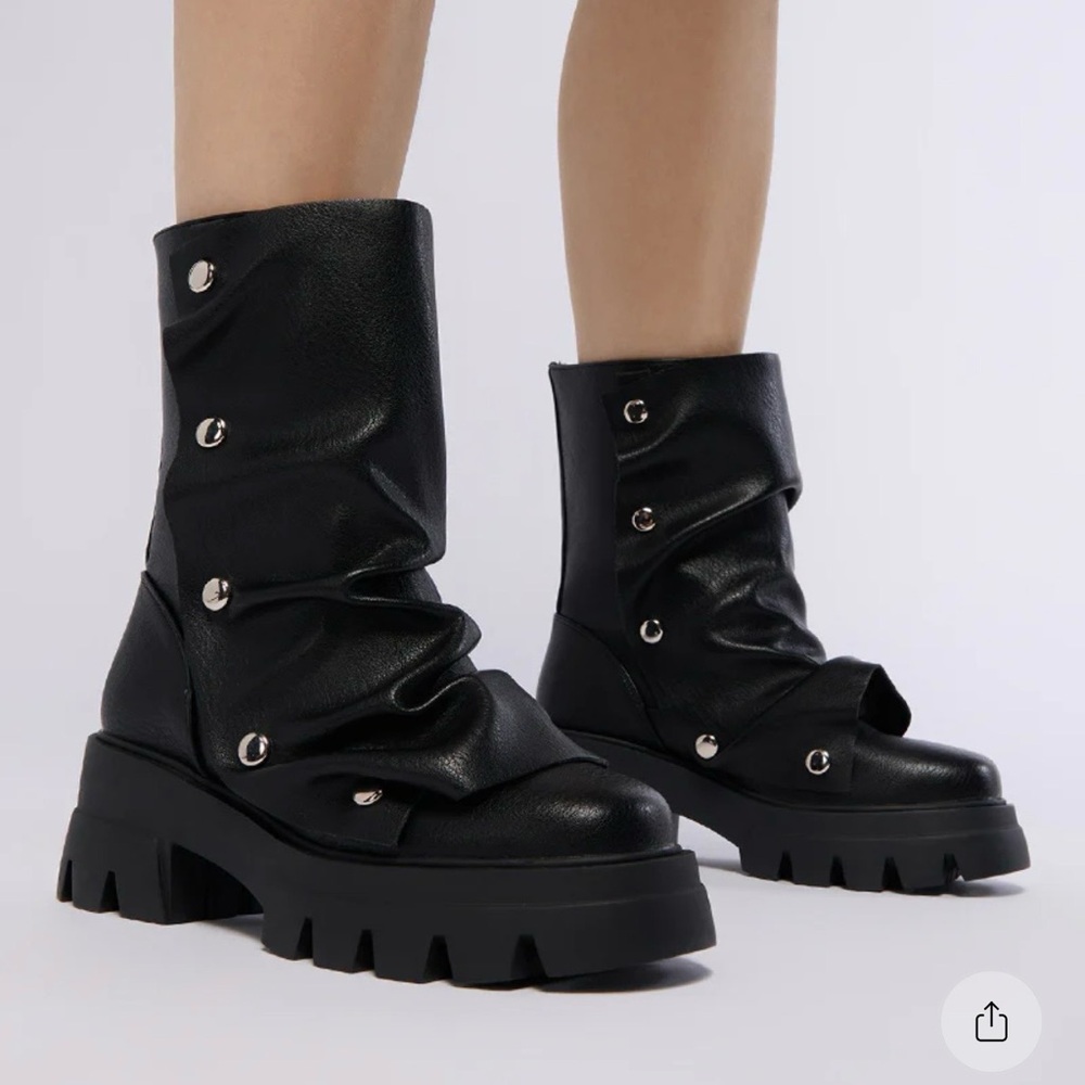 AKIRA Black Ankle Boots with Silver Accents